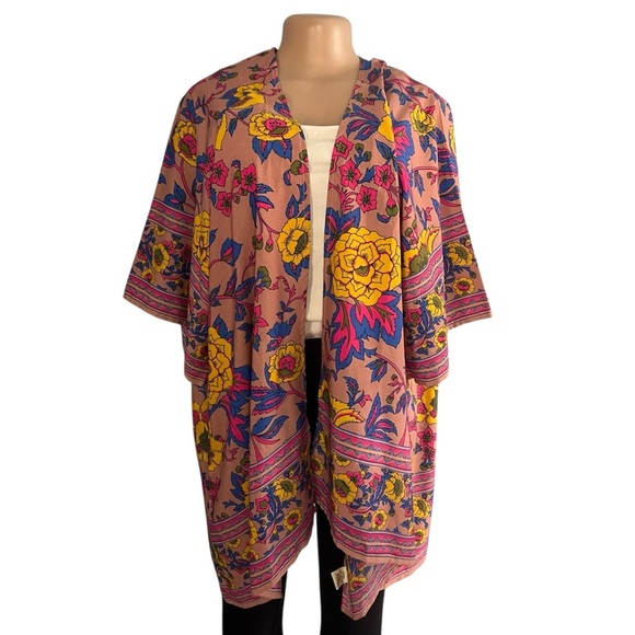 Billabong Mystic Coverup Floral Pink, Blue and Yellow Kimono Cardigan - Picture 1 of 8